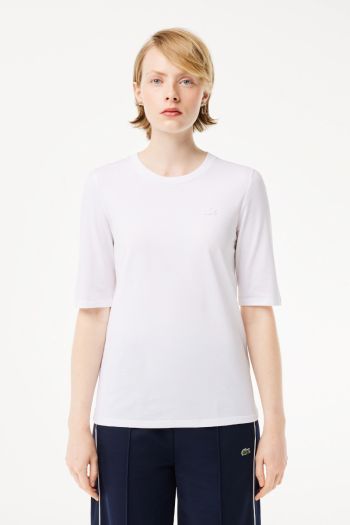 T-shirt in cotone con collo rotondo donna Bianco