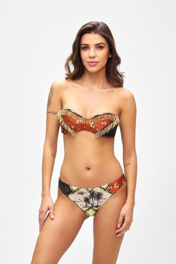 Women's bandeau bikini and side fixed briefs Desert