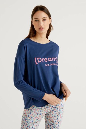 T-shirt in puro cotone con stampa donna Blu