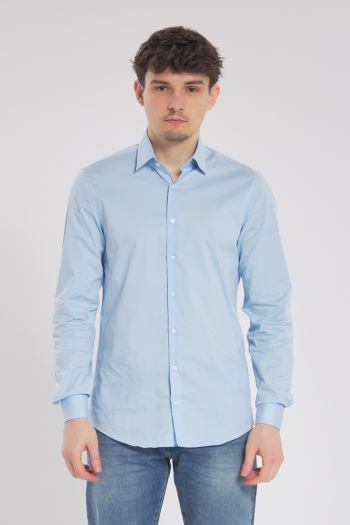 Camicia Formale In Popeline Slim Azzurro