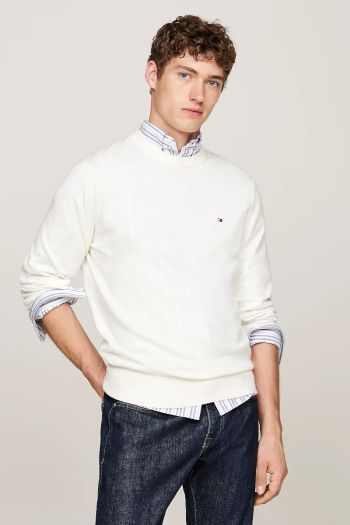 Pullover th monogram in cotone e cashmere Bianco