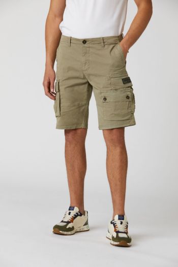 Tapered fit Bermuda shorts in cotton twill for men