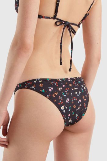 Red beach briefs with floral print for women