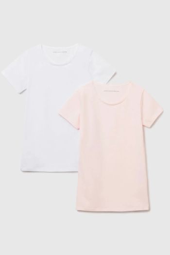 Due t-shirt in cotone stretch ragazza Fantasia