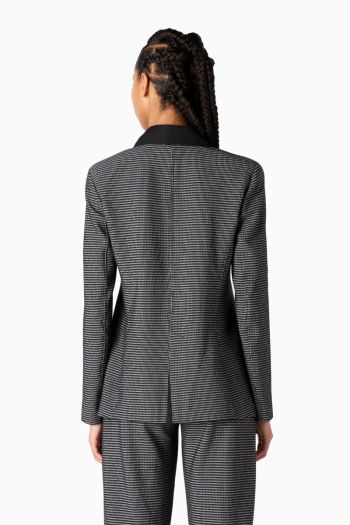 Double-breasted jacket in jacquard jersey with gold buttons for women