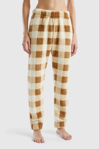 Women's checked fur trousers