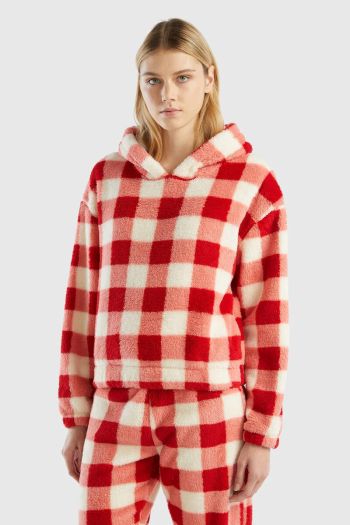 Women's checked hooded sweater