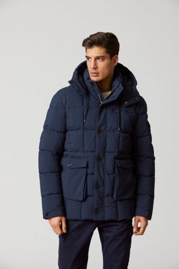 Padded jacket with removable hood for men