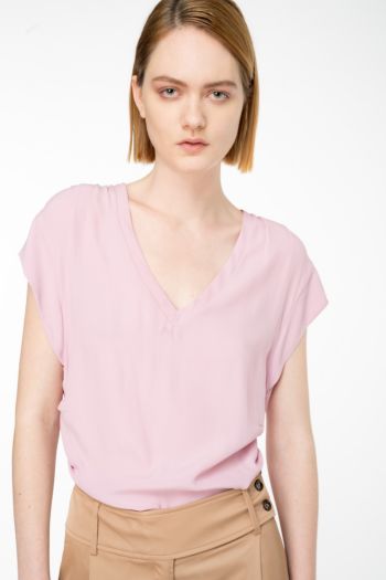Silk blend blouse with rounded hem for women