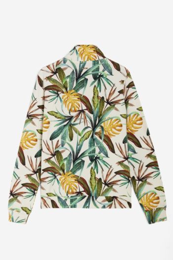 High-neck sweatshirt with zip in tropical patterned printed jersey