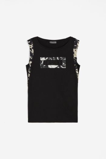 T-shirt in viscosa e grafica tropical donna Nero
