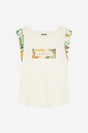 T-shirt in viscosa e grafica tropical donna Beige