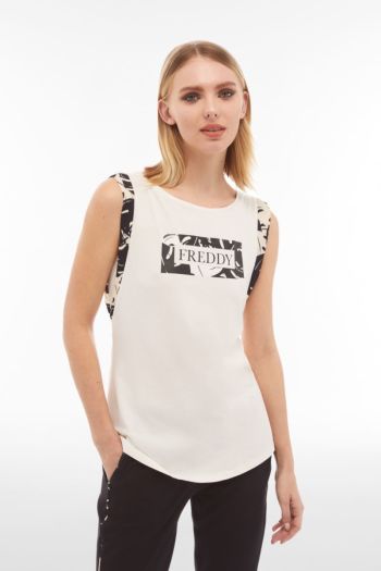 T-shirt in viscosa e grafica tropical donna Bianco