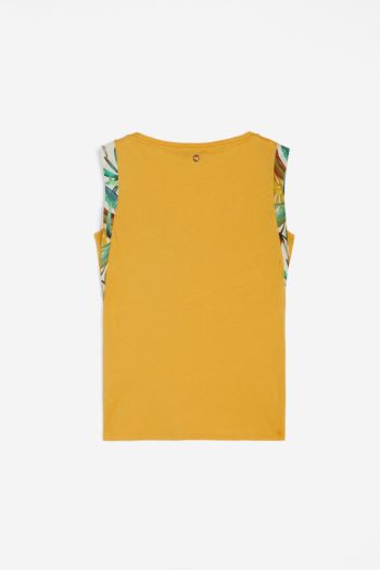 Women's T-shirt with viscose sleeves and tropical graphics