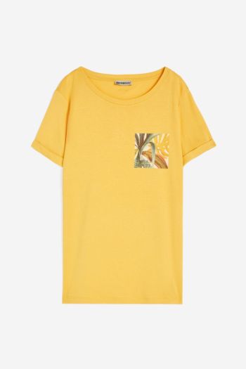 T-shirt in jersey modal con ricamo dorato donna Giallo