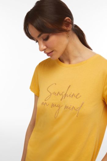 T-shirt in jersey modal con ricamo dorato donna Giallo