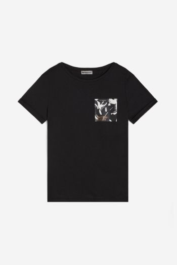 T-shirt con grafica tropical laterale donna Nero