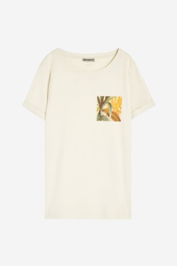 T-shirt con grafica tropical laterale donna Beige