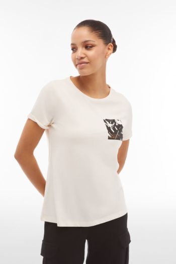 Women's modal jersey T-shirt with side tropical graphics