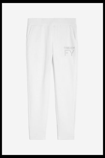Pantaloni in french terry modal 7/8 con risvolto sul fondo donna Bianco