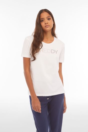 Women's Jersey T-shirt with maxi logo composed of metal studs
