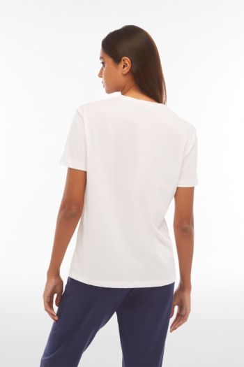 T-shirt in jersey con maxi logo composto da borchie metal donna Bianco