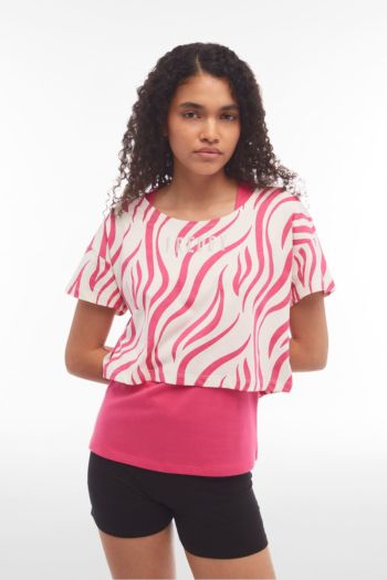 Women's cropped tank top + t-shirt set for with zebra print
