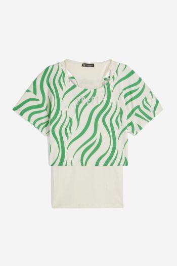 Set canotta+t-shirt cropped con stampa zebrata donna Verde