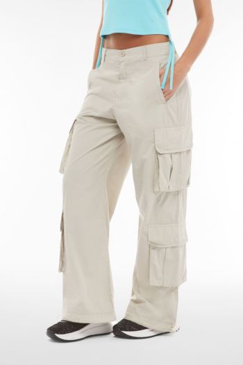 Baggy fit poplin cargo trousers with four big pockets for women