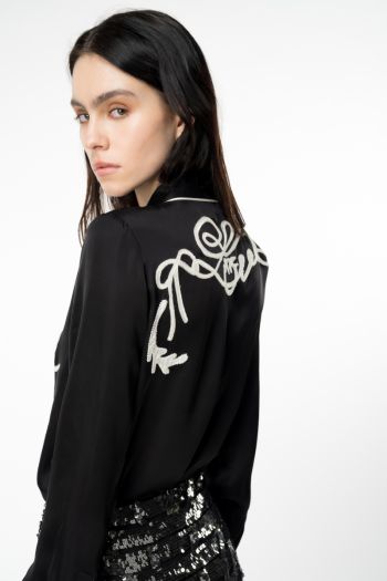Women's satin shirt with rodeo embroidery