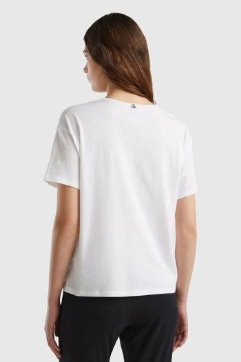 T-shirt manica corta con logo donna Bianco