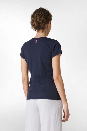T-shirt scollo a v in jersey fiammato donna Blu