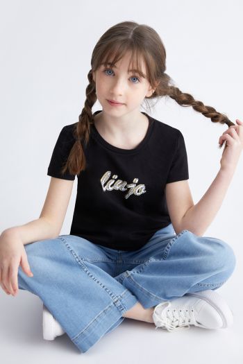 T-shirt with logo and rhinestones for girls
