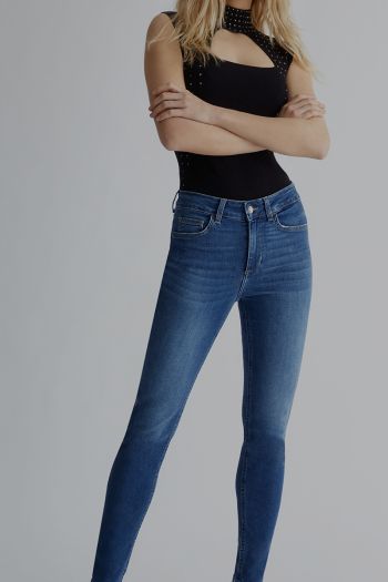Jeans skinny bottom up con strass donna Denim