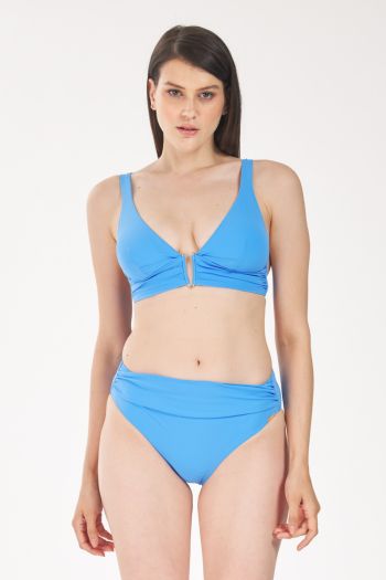 Bikini coppa B con slip a vita alta donna Azzurro