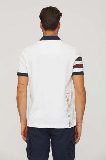 Men's piqué polo shirt with tricolor insert
