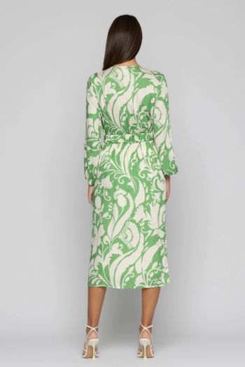 Long patterned dress with V-neck for women