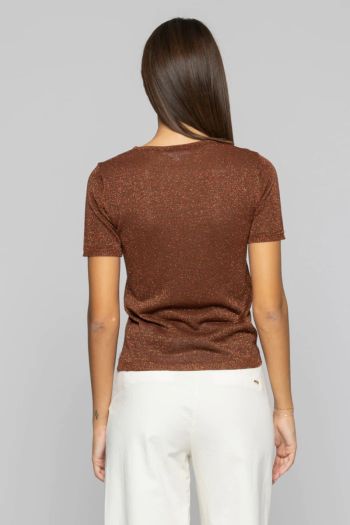 Women's shiny effect short-sleeved t-shirt